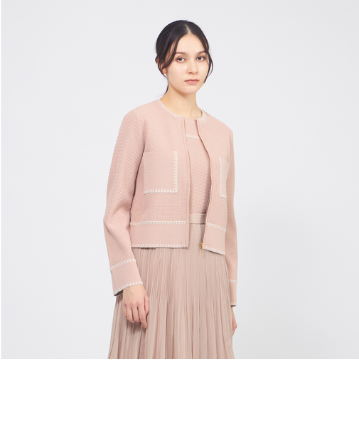 トリミングニット ジップアップジャケット