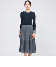 プリーツライクジャカード ニットワンピース