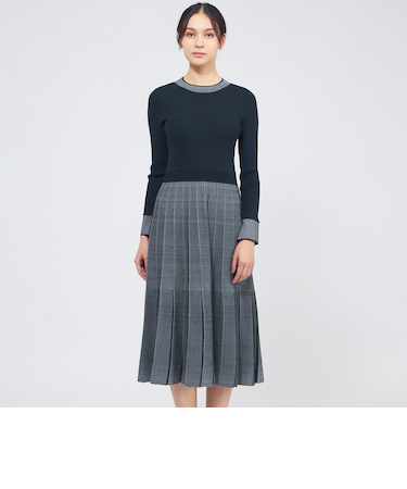 プリーツライクジャカード ニットワンピース