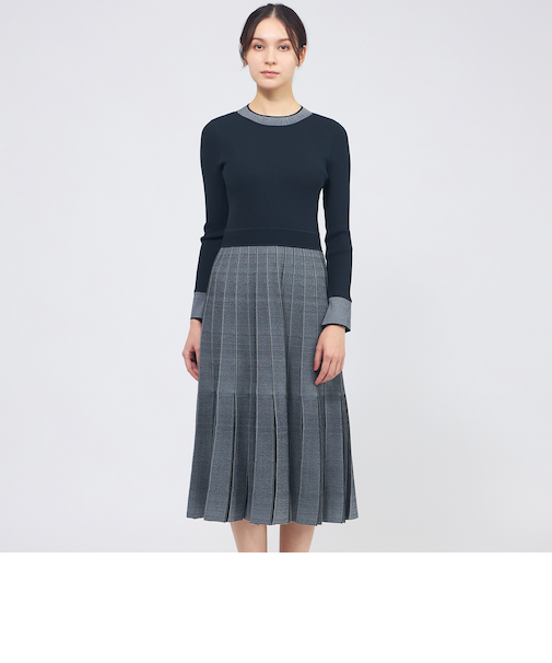 プリーツライクジャカード ニットワンピース