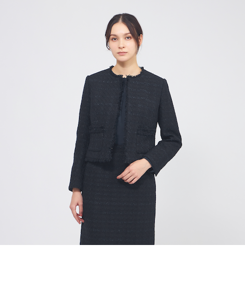 コットンファンシーツィード ノーカラージャケット