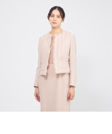 コットンファンシーツィード ノーカラージャケット