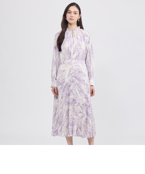 マーブルプリント プリーツドレス