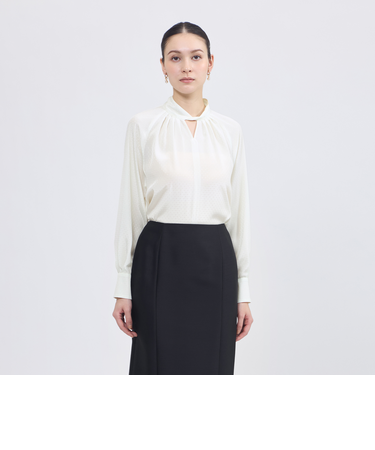 ドットドビーデシン スタンドカラーブラウス