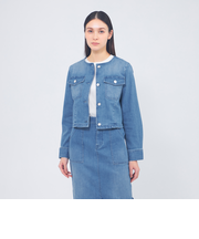 ストレッチデニム ノーカラージャケット