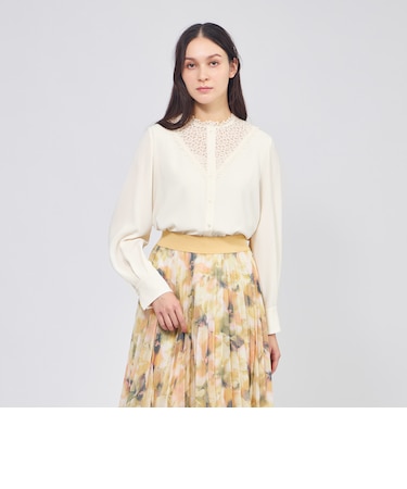 パウダリーダブルクロス レースコンビブラウス