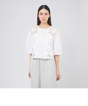 カットレースコンビ タックスリーブブラウス