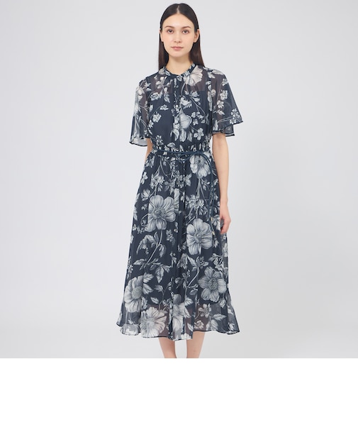 シアーフローラルプリント シャーリングワンピース