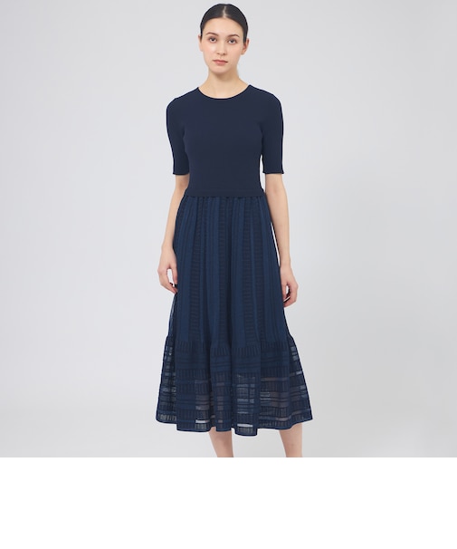 シアーコットンナイロン ニットワンピース