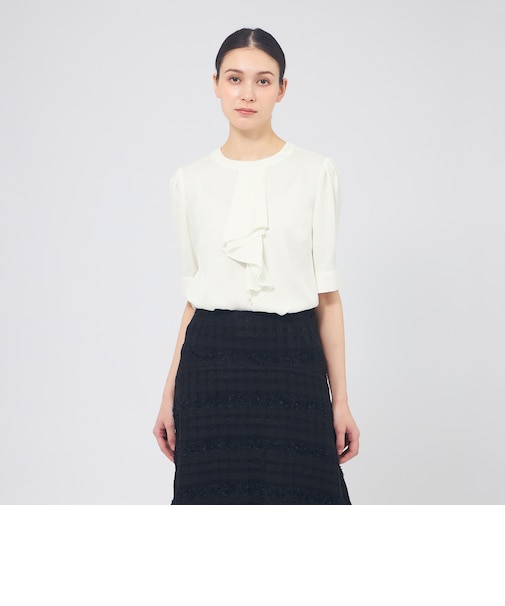 バックサテンジョーゼット ラッフルブラウス