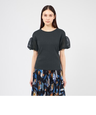 【La maglia estate】 メッシュパフスリーブ ニットプルオーバー