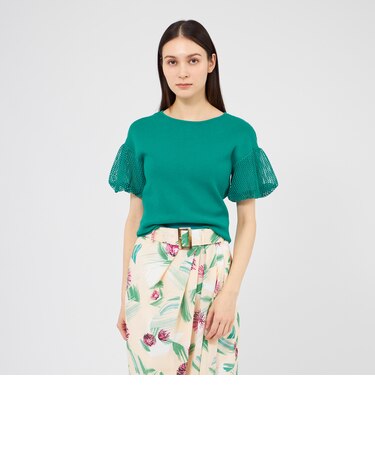【La maglia estate】 メッシュパフスリーブ ニットプルオーバー