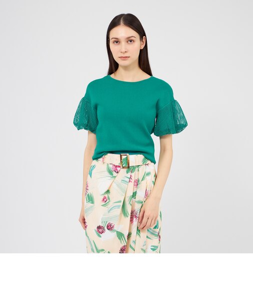 【La maglia estate】 メッシュパフスリーブ ニットプルオーバー