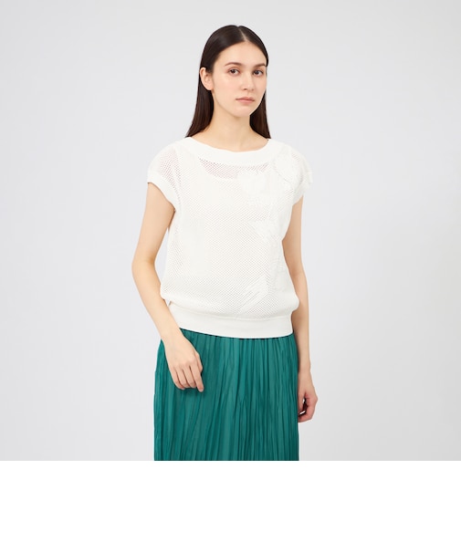 【La maglia estate】 メッシュエンブロイダリー ニットプルオーバー