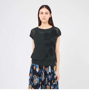 【La maglia estate】 メッシュエンブロイダリー ニットプルオーバー