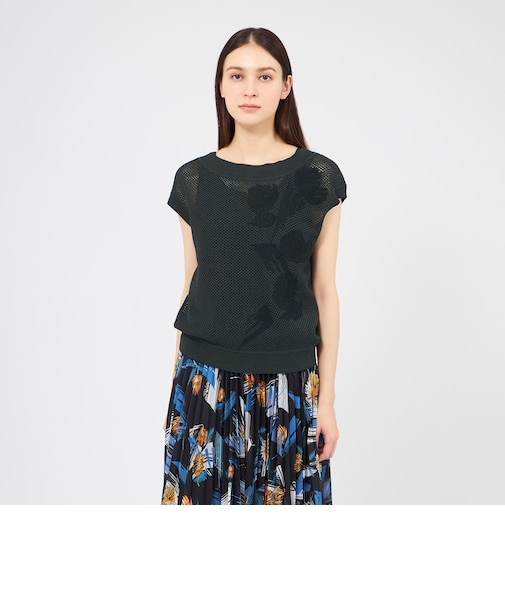 【La maglia estate】 メッシュエンブロイダリー ニットプルオーバー