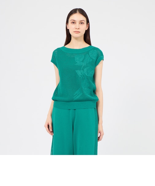 【La maglia estate】 メッシュエンブロイダリー ニットプルオーバー