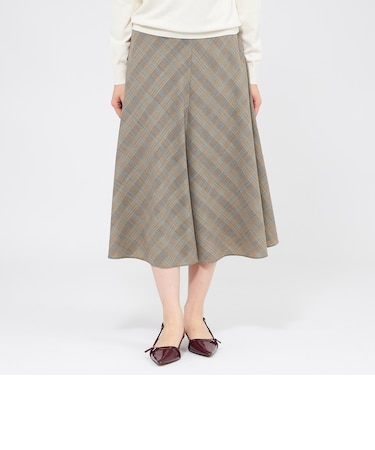 グレンチェックストレッチ フレアスカート