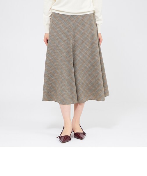 グレンチェックストレッチ フレアスカート