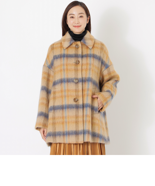 【美品】SLOBE citron.シャギーチェックショートコート グリーン 36 シャギーチェックコート（アウター）｜STRASBURGO OUTLET