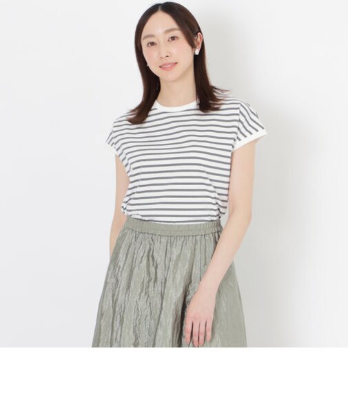クールタッチフレンチスリーブカットソー（ボーダー）