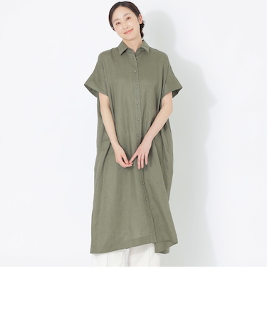 カラーリネンシャツワンピース