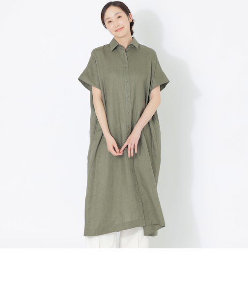 カラーリネンシャツワンピース