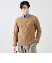カシミヤクルーネックケーブル