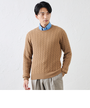カシミヤクルーネックケーブル