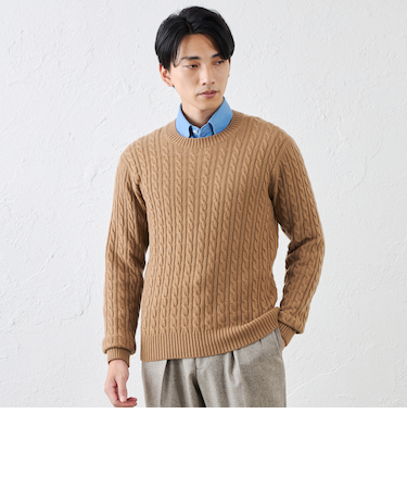 カシミヤクルーネックケーブル