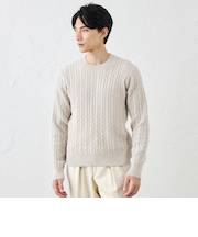 カシミヤクルーネックケーブル