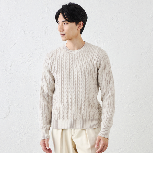 カシミヤクルーネックケーブル