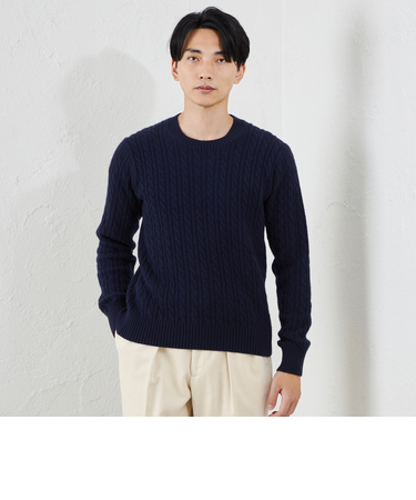 カシミヤクルーネックケーブル