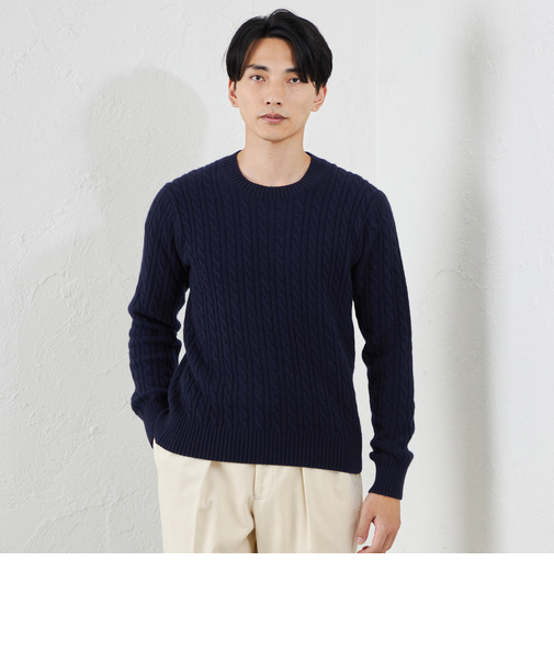 カシミヤクルーネックケーブル