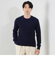 カシミヤクルーネックケーブル