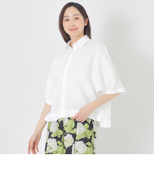 カラーリネンハーフスリーブシャツ