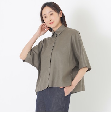 カラーリネンハーフスリーブシャツ