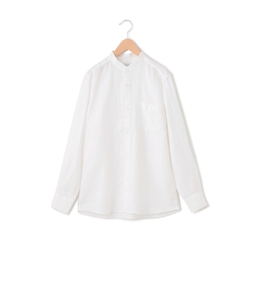 麻キャンバス バンドカラーシャツ