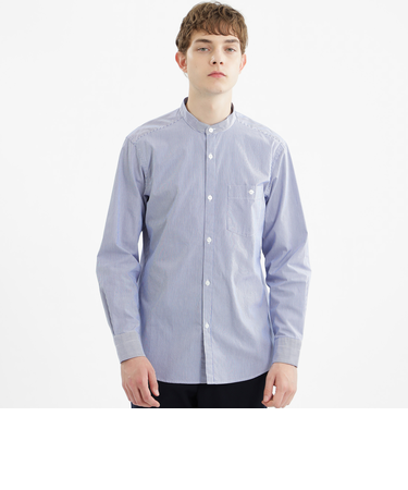 ヘアラインストライプ バンドカラーシャツ