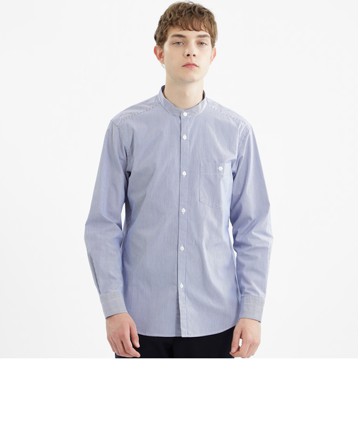 ヘアラインストライプ バンドカラーシャツ