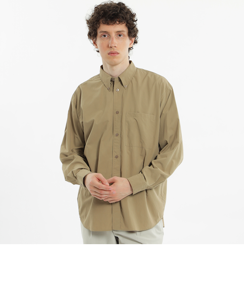 thumbtue様　ボタンダウンシャツ L カーキ　ベージュ　マウンテンリサーチ 長袖オーバーサイズボタンダウンシャツ タイプライター/ストライプ