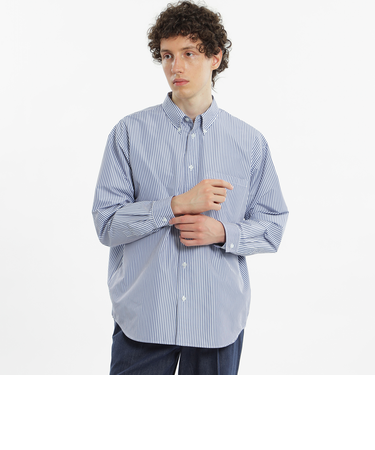 長袖オーバーサイズボタンダウンシャツ タイプライター/ストライプ