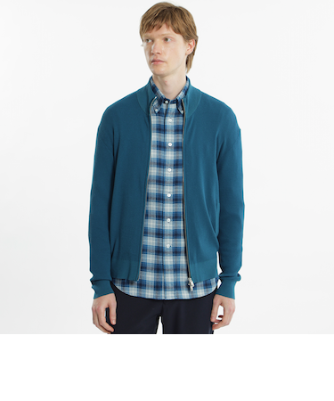 ミニワッフル スタンドジップアップニット