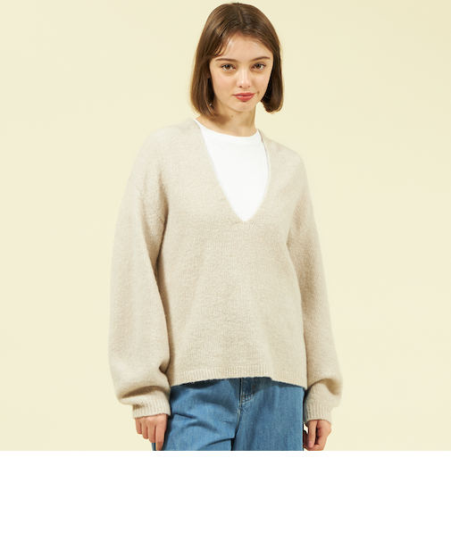 フラッフィーVネックニットプルオーバー