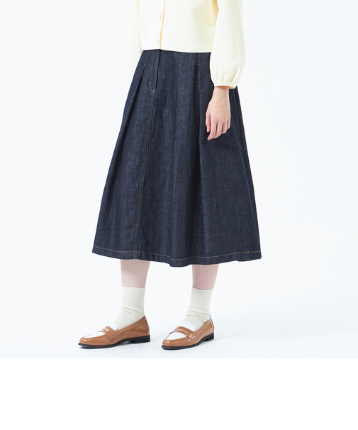 コットンリネンデニムグルカスカート
