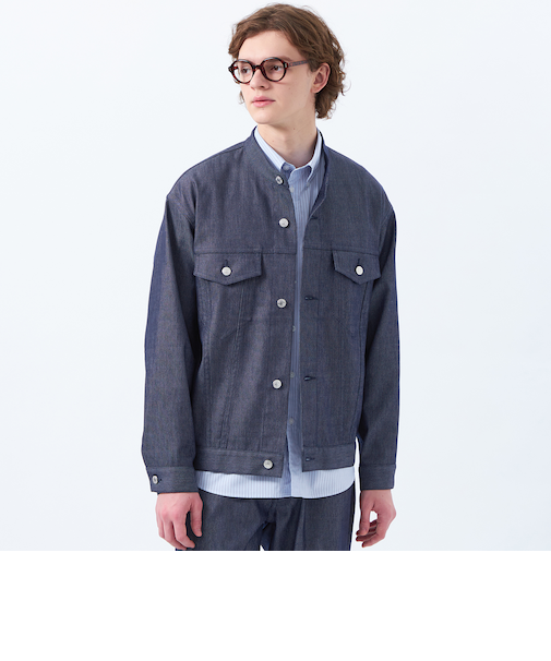 ナイロンチノ/ポリエステルデニム スタンドカラージャケット