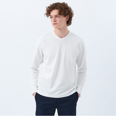 ストレッチミラノリブ VネックロンＴ