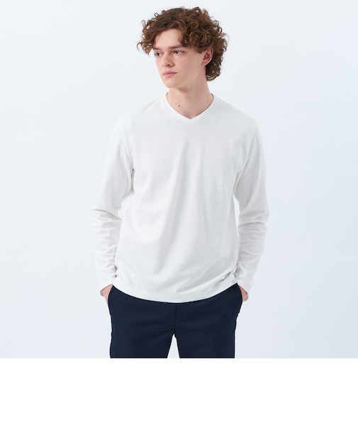 ストレッチミラノリブ VネックロンＴ