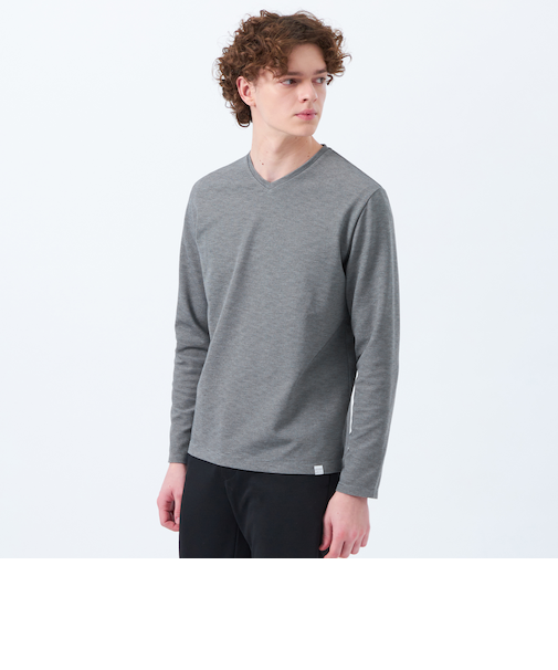 ストレッチミラノリブ VネックロンT