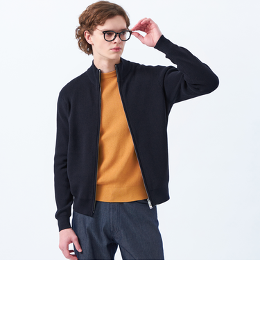 片畦プレーティング ジップアップニット